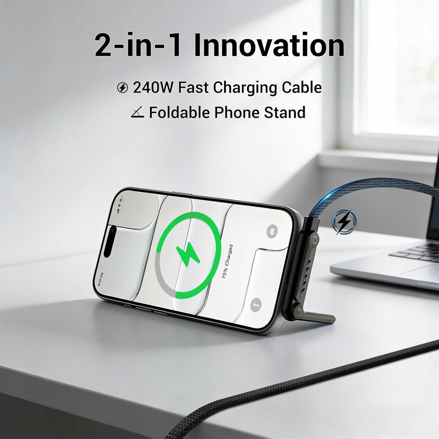 VYRNIX™ 2-in-1 Flex Stand Type-C  Charging Cable with Integrated stand.