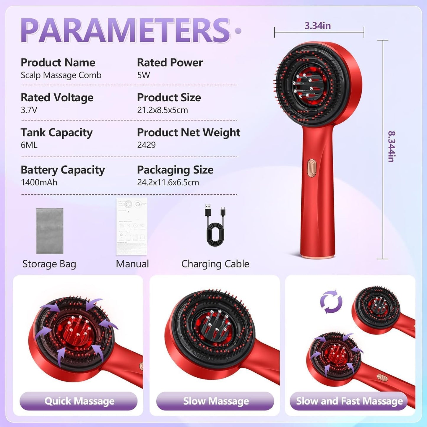 Electric Scalp Massager & Oil Applicator – Waterproof Red-Light Hair Growth & Relaxation Brush