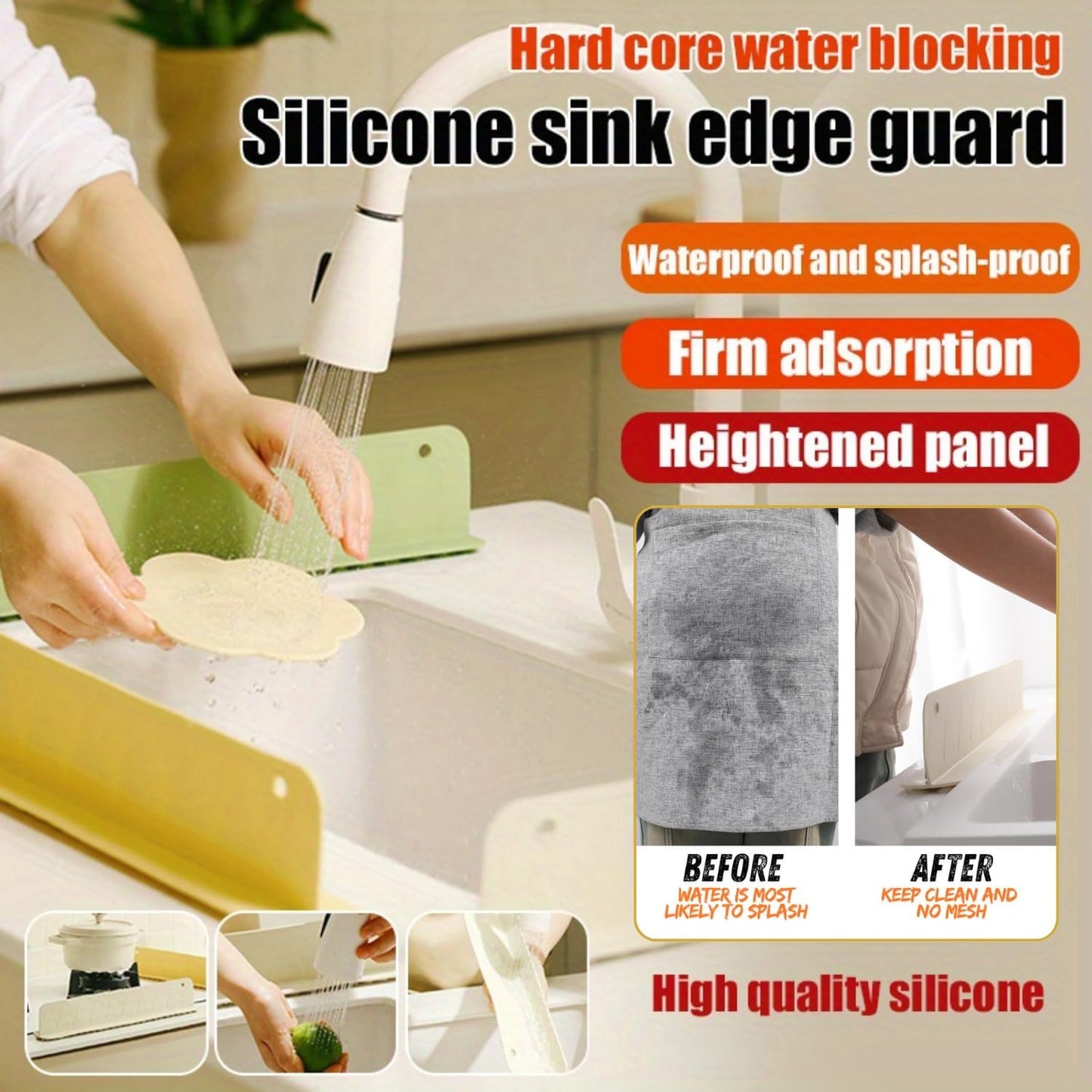 Silicone Sink Splash Guard Barrier – Flexible Water Stopper for Kitchen Counter Protection