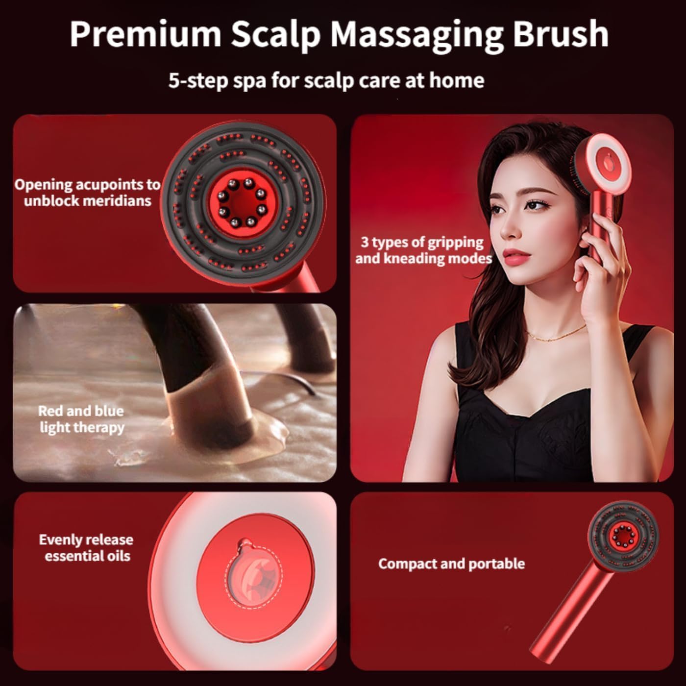 Electric Scalp Massager & Oil Applicator – Waterproof Red-Light Hair Growth & Relaxation Brush