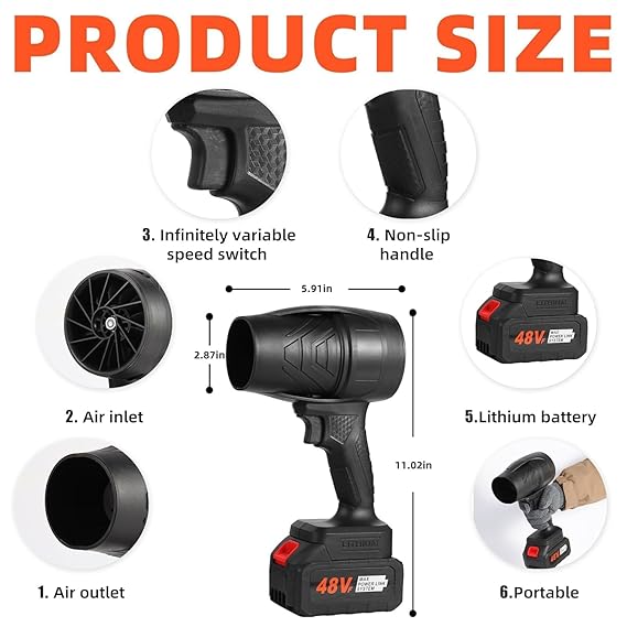 TurboJet Pro 400W Industrial Handheld Air Blower – High-Pressure Brushless Motor, 3-Speed Electric Duster