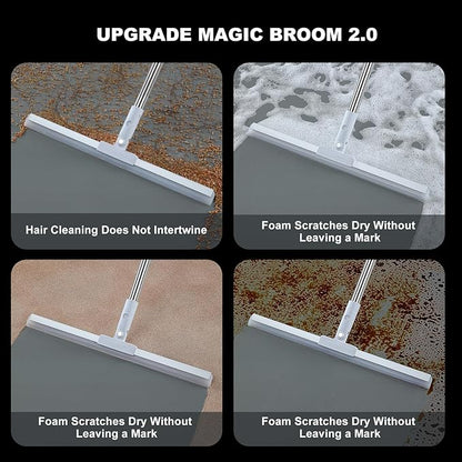 Magic Silicone Broom Floor Wiper – 3-in-1 Multipurpose Floor Cleaner for Water, Dust & Hair (Adjustable Handle)