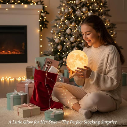 3D Moon Light Lamp – Rechargeable LED Night Lamp with Touch Control, Realistic Lunar Texture & Wooden Stand | Bedroom, Gifts & Home Décor