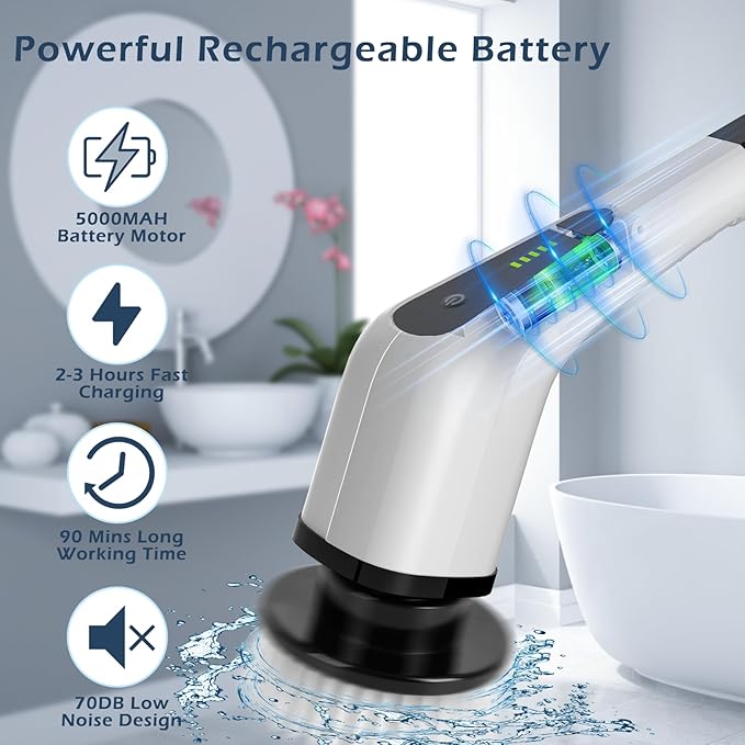 9-in-1 Electric Spin Scrubber – Cordless, Extendable Power Cleaner for Bathroom, Kitchen, Tiles & Floors
