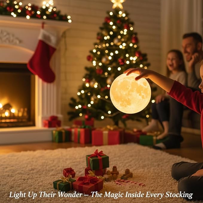 3D Moon Light Lamp – Rechargeable LED Night Lamp with Touch Control, Realistic Lunar Texture & Wooden Stand | Bedroom, Gifts & Home Décor