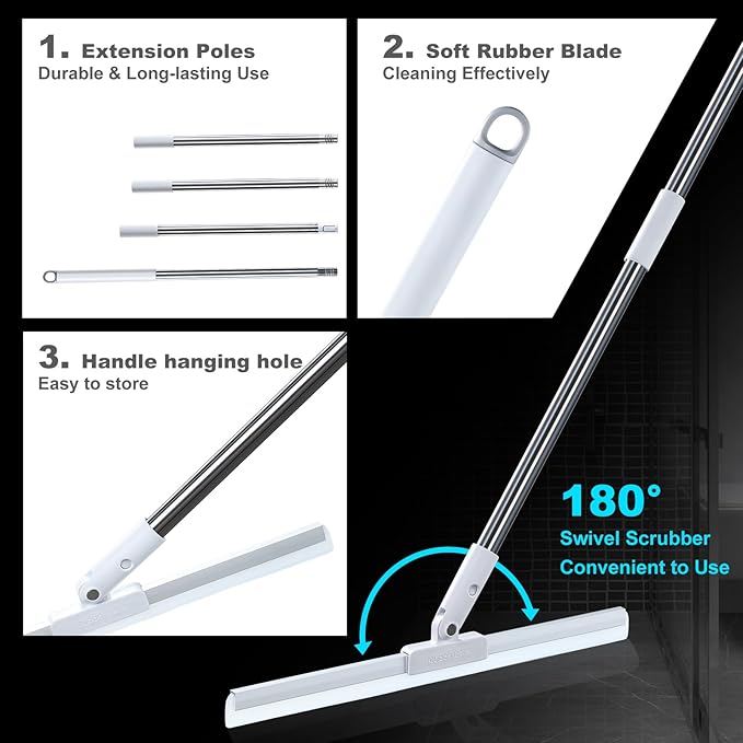 Magic Silicone Broom Floor Wiper – 3-in-1 Multipurpose Floor Cleaner for Water, Dust & Hair (Adjustable Handle)