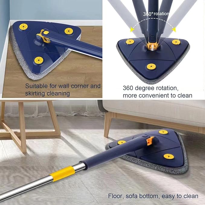 360° Rotatable Triangle Microfiber Mop – Multi-Surface Floor & Wall Cleaner