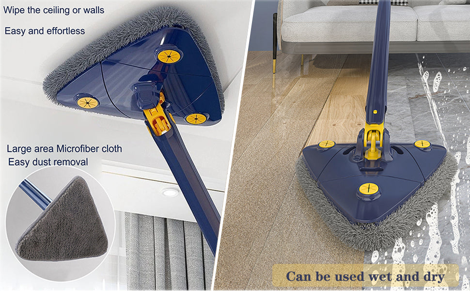 360° Rotatable Triangle Microfiber Mop – Multi-Surface Floor & Wall Cleaner
