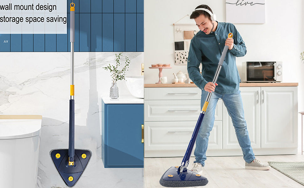 360° Rotatable Triangle Microfiber Mop – Multi-Surface Floor & Wall Cleaner