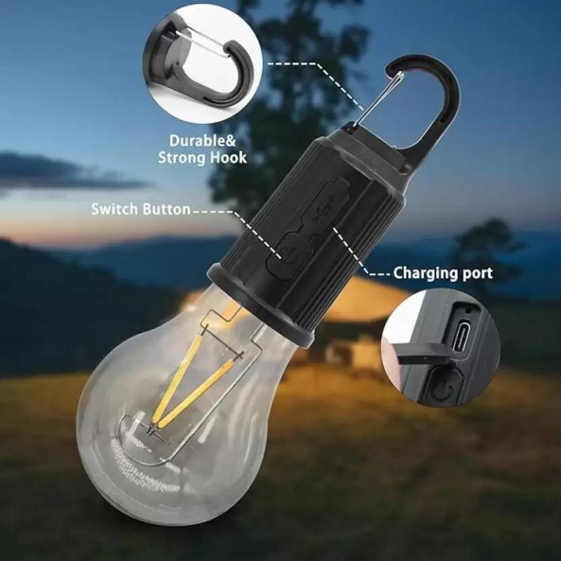 Portable Rechargeable Hanging LED Bulb – USB Charging, 3 Light Modes, Emergency & Camping Light with Hook