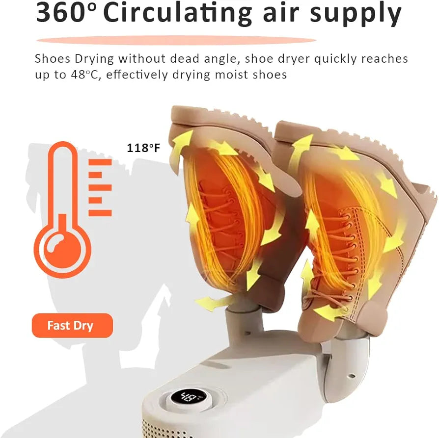 Portable Electric Shoe Dryer – 360° Warm Air Circulation, Adjustable Timer, Multi-Function Boot & Shoe Dryer