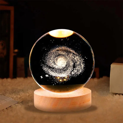 GalaxyAura™ 3D Solar System Crystal Ball Night Lamp – Premium LED Wooden Base Bedside Light
