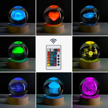 GalaxyAura™ 3D Solar System Crystal Ball Night Lamp – Premium LED Wooden Base Bedside Light