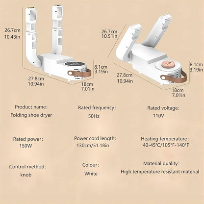 Portable Electric Shoe Dryer – 360° Warm Air Circulation, Adjustable Timer, Multi-Function Boot & Shoe Dryer