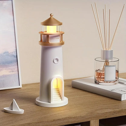 Moonbeam Lighthouse Motion Sensor Night Light – Rechargeable Ambient Moon Projector Lamp for Bedroom & Home Decor