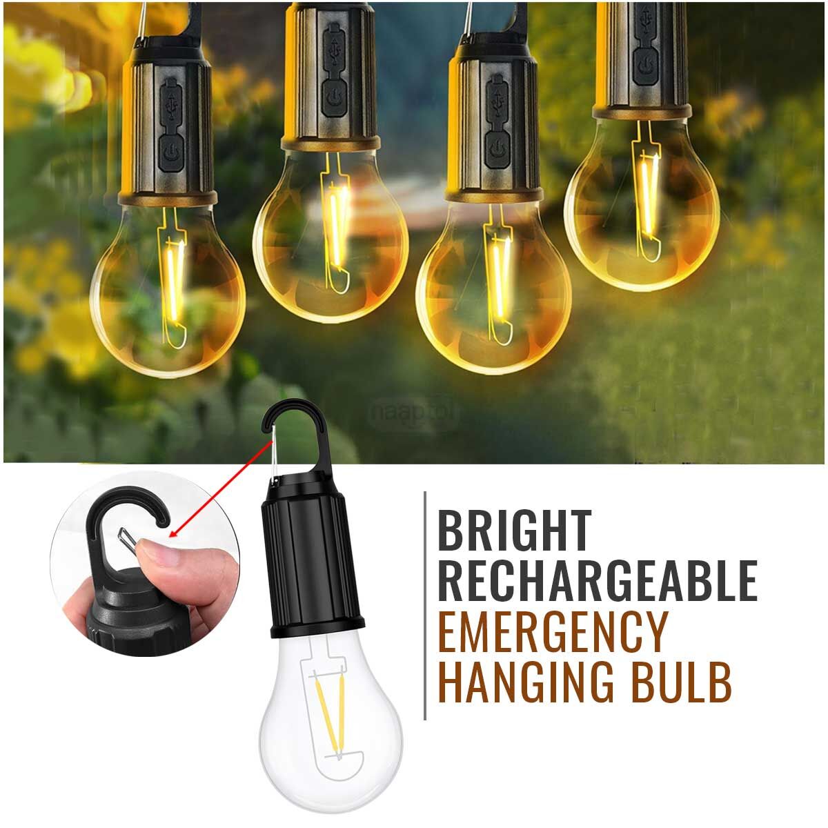 Portable Rechargeable Hanging LED Bulb – USB Charging, 3 Light Modes, Emergency & Camping Light with Hook