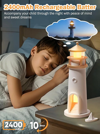 Moonbeam Lighthouse Motion Sensor Night Light – Rechargeable Ambient Moon Projector Lamp for Bedroom & Home Decor